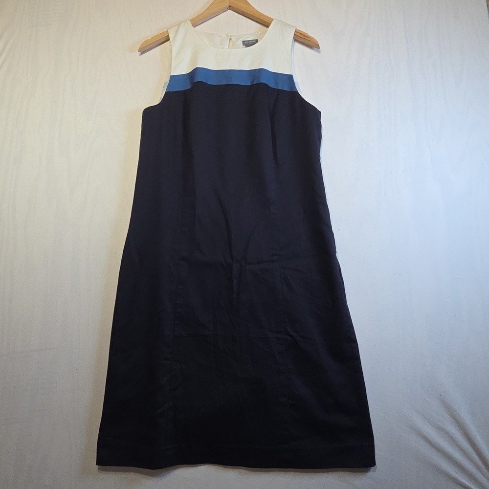 NWT Ann Taylor Women's Size 8 Colorblock Shift Dress Navy Blue White Cotton